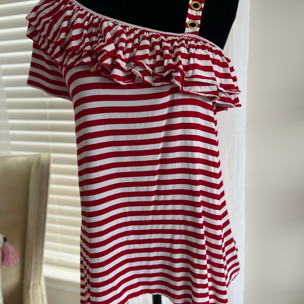Red and White Striped Off-Shoulder Top